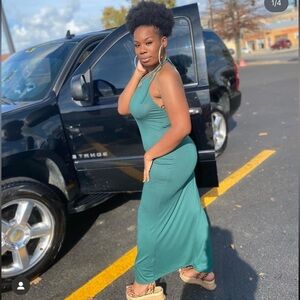 Green halter top dress with spilt detail (backless)